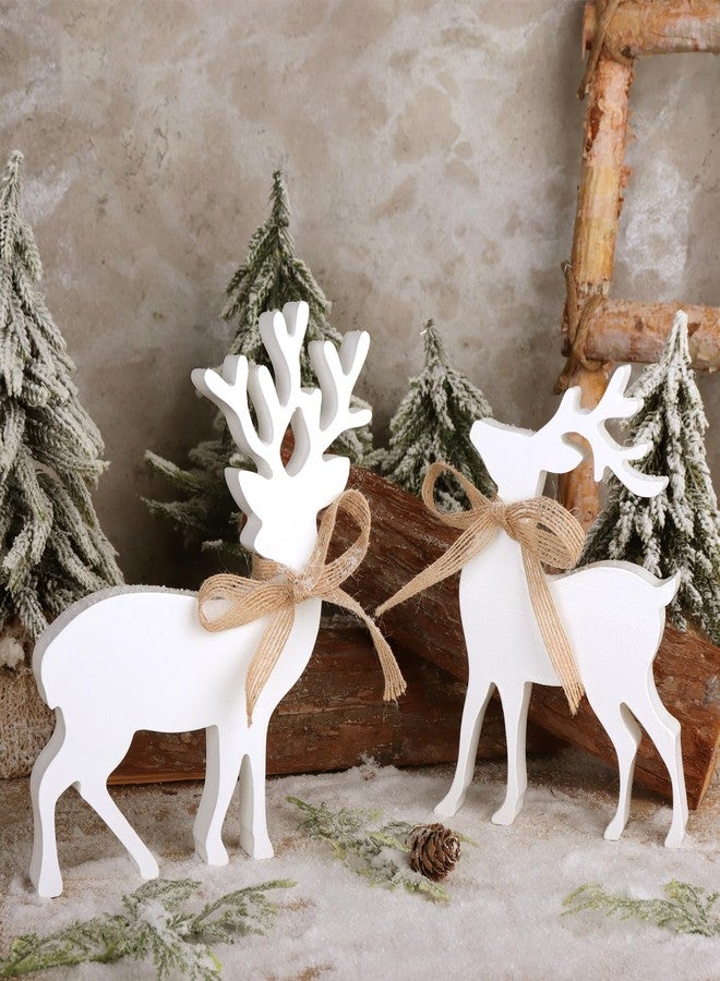 Treory 2Pcs Reindeer Christmas Decorations Rustic Wooden Christmas Reindeer Figurine, Reindeer Decor for Home Decor Shelf Cabinet Table, Home Display, Tabletop - Image 1